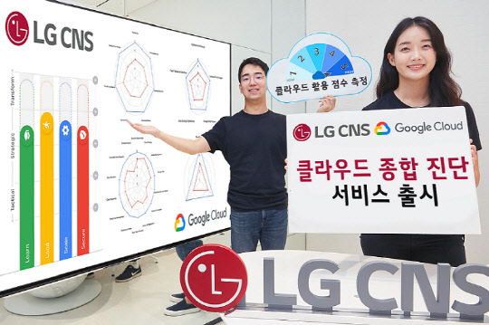 LG CNS 직원들이 클라우드종합 진단 서비스를 선보이고 있다. LG CNS 제공